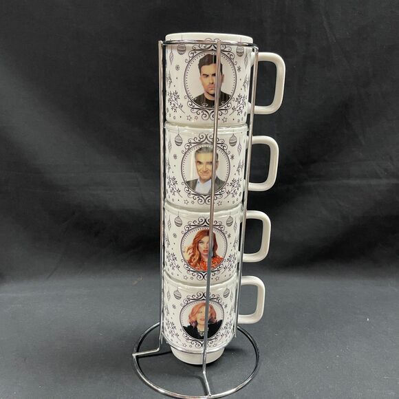 Schitts Creek Mug Collection Set of 4 Johnny Moira David Alexis w/Stand - Picture 1 of 4